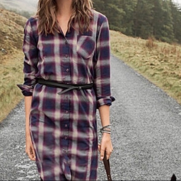 Garnet Hill Dresses & Skirts - Garnet Hill purple plaid shirt dress size 12